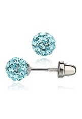 very cute silver pave ball March birthstone baby earrings